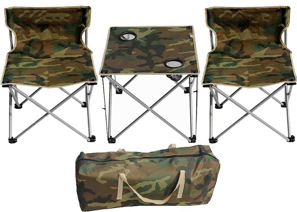 Set 1 Masa cu 2 Scaune Pentru Camping Pliabile Model Army Geanta Inclusa